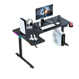 L shaped desk - carbon fiber with RGB lights (بدون تركيب)