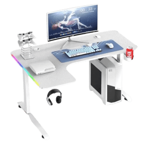 L shaped desk - white with RGB lights (بدون تركيب)