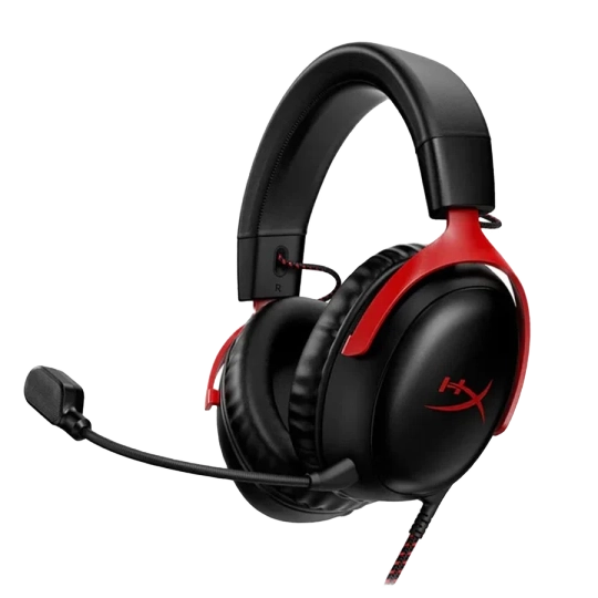 erasebg-transformed HyperX Cloud III DTS Headphone:X Spatial Audio Wired Gaming Headset for PC, PS5, PS4, Xbox One, Switch - Black/Red - الصورة 1