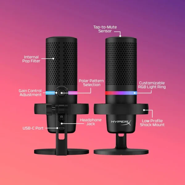 HyperX DuoCast Wired RGB Gaming and Streaming Microphone - Black - Image 2