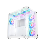 GameOn Emperor Arctic II Series Mid Tower Two Panel Front & Left Side Tempered Glass Case with 7 ARGB Fans - White