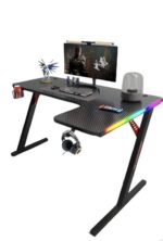 ⁦Gamax P201-RB RGB Carbon fiber Gaming Table 140*100*74 cm with Mousepad (L Shape - Right) - Black (Installation Not Included)⁩ - الصورة ⁦2⁩
