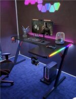 Gamax P201-RB RGB Carbon fiber Gaming Table 140*100*74 cm with Mousepad (L Shape - Right) - Black (Installation Not Included)