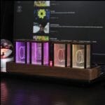ClocTeck Nixie Tube Clock Walnut Digital Desk Alarm Creative Clock Smart Clock, Support Wi-Fi Time Calibration, Alarm and 12/24h Display, No Assemble Required - A  Christmas Gift for Friends (Walnut Wood 4 Tube)