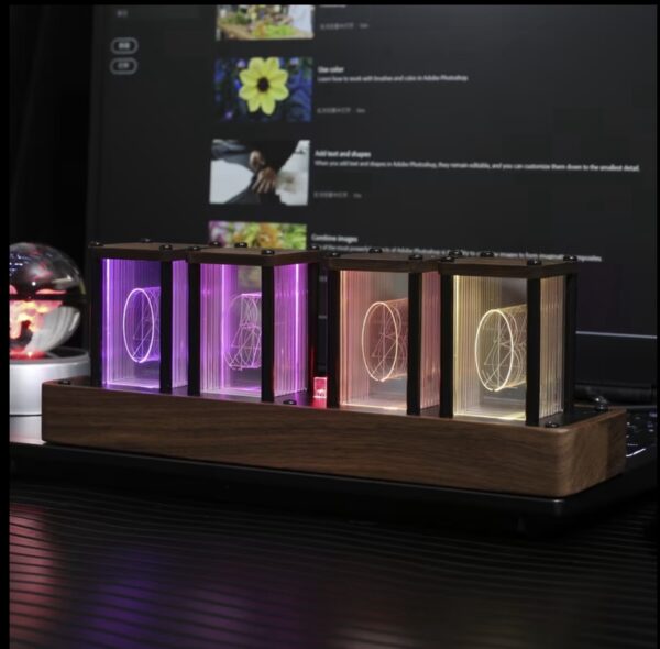 ⁦ClocTeck Nixie Tube Clock Walnut Digital Desk Alarm Creative Clock Smart Clock, Support Wi-Fi Time Calibration, Alarm and 12/24h Display, No Assemble Required - A  Christmas Gift for Friends (Walnut Wood 4 Tube)⁩ - الصورة ⁦1⁩