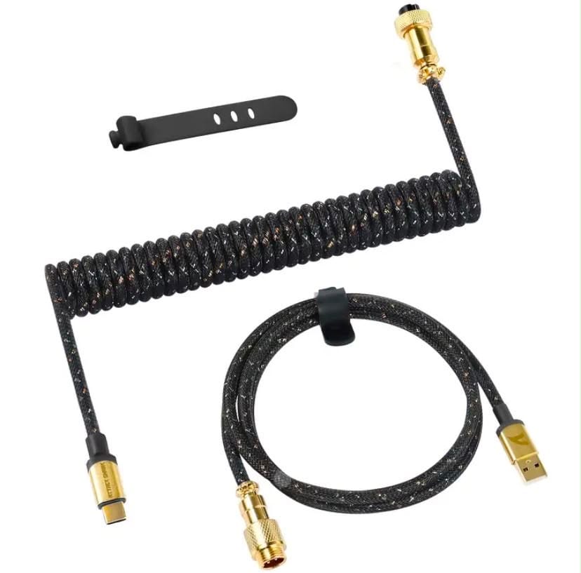 1b9aa5f4-cbf2-4a9a-b2c1-efbc4801fa9e ATTACK SHARK Mechanical Keyboard Coiled Cable Wire USB C USB Port Aviator Coiling Cable Desktop Computer Gaming Keyboard Additions (black) Copy - الصورة 1