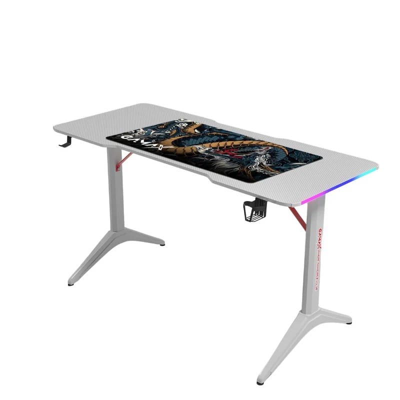 img_0644 Gamax D2208W RGB Carbon fiber Gaming Table 120*60*74 cm with Mousepad - White (Installation Not Included) - الصورة 1