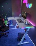 Gamax P201-LW RGB Carbon fiber Gaming Table 140*100*74 cm with Mousepad (L Shape - Left) - White (Installation Not Included)