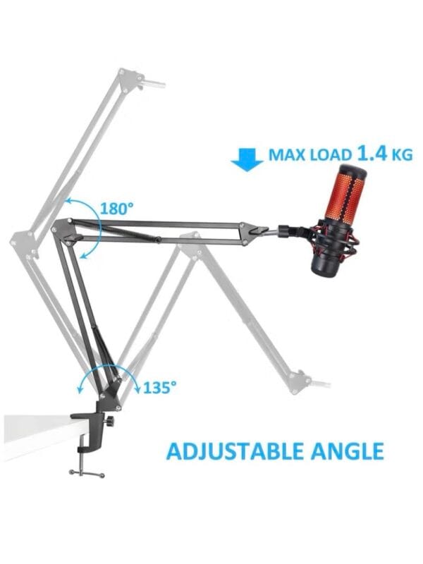 Boom Arm Mic Stand, Adjustable Suspension Boom Scissor Arm Stand,with Table Clamp Adapter,for HyperX QuadCast, QuadCast S RGB USB Condenser Microphone(without Microphone) بدون مايك - Image 4