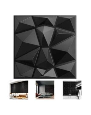 Inside 12 pcs -  50*50cm Decorative 3D Wall Panels in Diamond Design,PVC 3D Wall Decor Panels,PVC 3D Wall Panel Diamond,3D Textured Wall Panels,for Interior Wall Decor (Black)