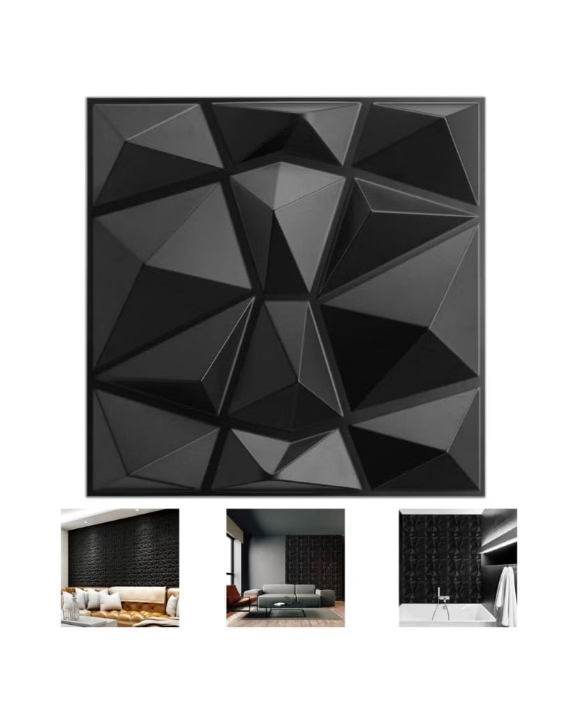 Inside 12 pcs –  50*50cm Decorative 3D Wall Panels in Diamond Design,PVC 3D Wall Decor Panels,PVC 3D Wall Panel Diamond,3D Textured Wall Panels,for Interior Wall Decor (Black)
