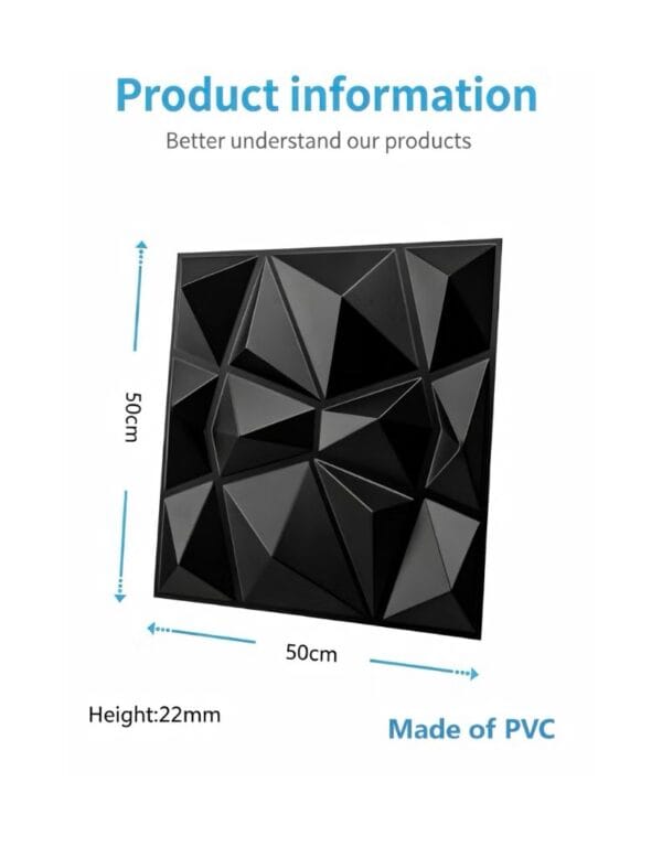 ⁦Inside 12 pcs -  50*50cm Decorative 3D Wall Panels in Diamond Design,PVC 3D Wall Decor Panels,PVC 3D Wall Panel Diamond,3D Textured Wall Panels,for Interior Wall Decor (Black)⁩ - الصورة ⁦2⁩