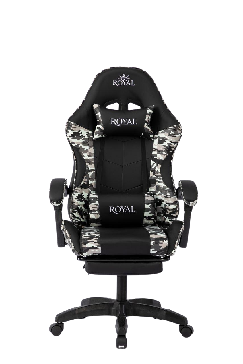149347cb-c7f2-4bc8-a592-fb8c044fee57 Royal Gaming Chair with Adjustable Headrest, Lumbar Pillow and Footrest - (BLACK ARMY GRAY) - الصورة 1