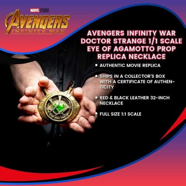 ⁦Marvel’s Doctor Strange Eye of Agamotto Replica Necklace | Officially Licensed Marvel Collectible Prop | Premium Quality Movie Replicas | Superhero Accessory Perfect For Cosplay, Costumes, Halloween (open box)(مستعمل)⁩ - الصورة ⁦6⁩