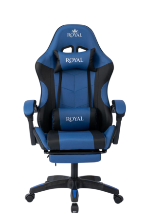 Royal Gaming Chair with Adjustable Headrest, Lumbar Pillow and Footrest - (BLUE-BLACK)
