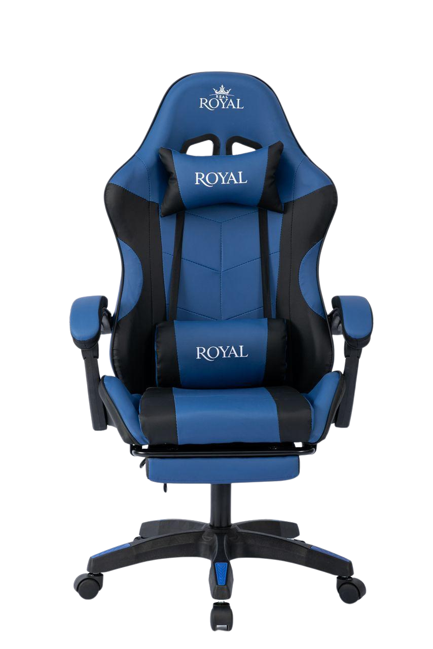 f048e72b-1120-4c5e-8810-033ccc9f40b5 Royal Gaming Chair with Adjustable Headrest, Lumbar Pillow and Footrest - (BLUE-BLACK) - الصورة 1