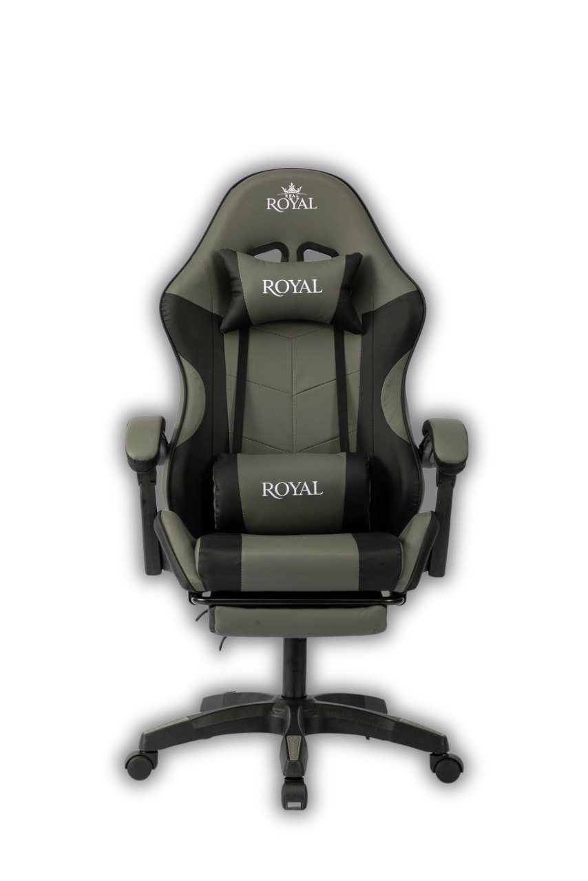 f521cb36-2008-4b7f-88c1-5dbf57e4be64-edited-2 Royal Gaming Chair with Adjustable Headrest, Lumbar Pillow and Footrest - (DARK GRAY) - الصورة 1