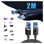 ⁦UGREEN CAT8 Shielded Round Braided Cable Modular Plugs 2m⁩ - الصورة ⁦2⁩