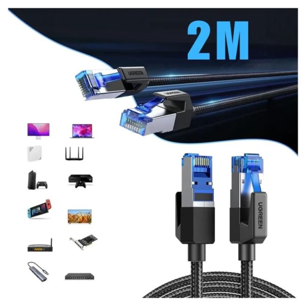 ⁦UGREEN CAT8 Shielded Round Braided Cable Modular Plugs 2m⁩ - الصورة ⁦2⁩
