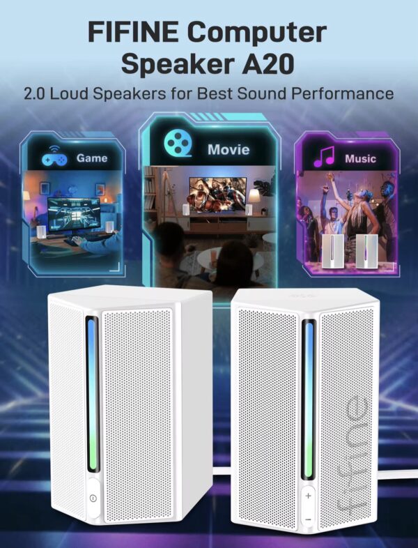 ⁦FIFINE A20 White Wired Computer Speakers - white⁩ - الصورة ⁦2⁩
