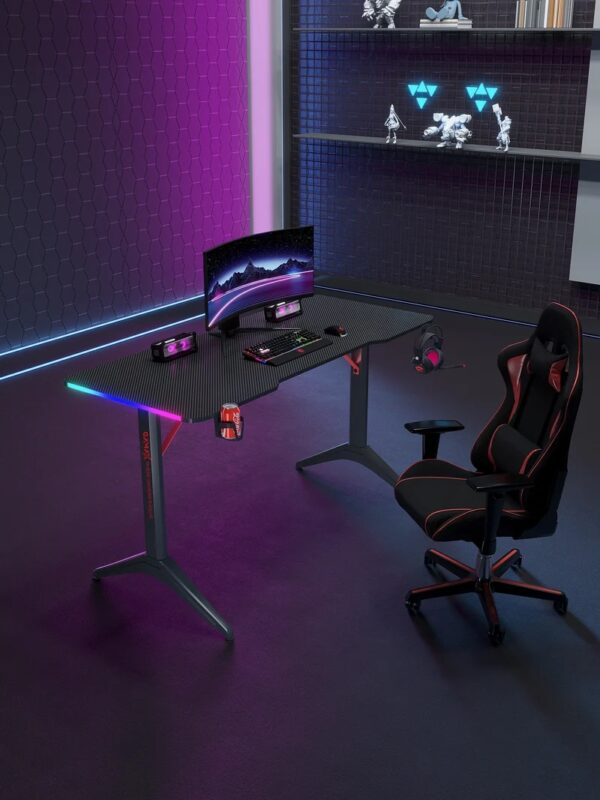 Gamax D2408B RGB Carbon fiber Gaming Table 140*60*74 cm with Mousepad - Black (Installation Not Included) - Image 3