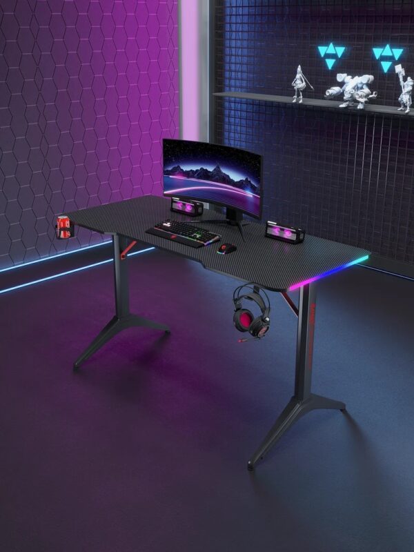 Gamax D2408B RGB Carbon fiber Gaming Table 140*60*74 cm with Mousepad - Black (Installation Not Included) - Image 4