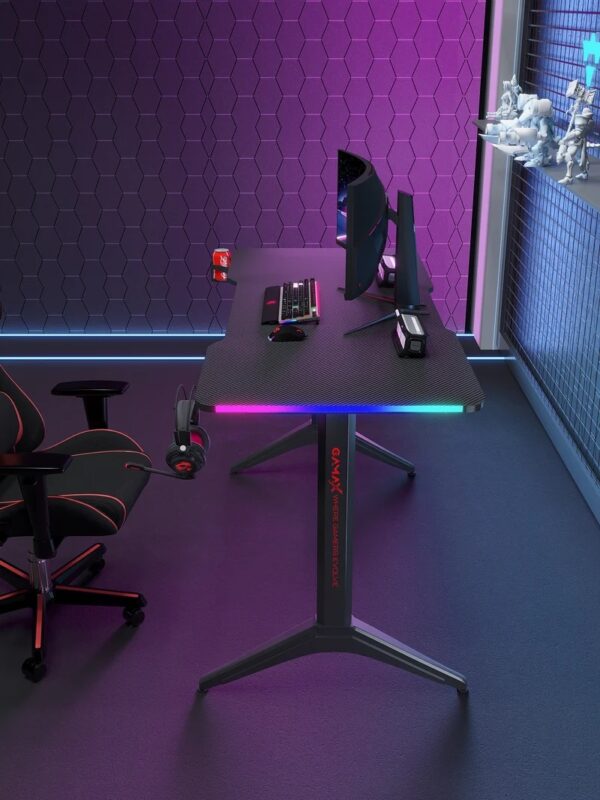 Gamax D2408B RGB Carbon fiber Gaming Table 140*60*74 cm with Mousepad - Black (Installation Not Included) - Image 5